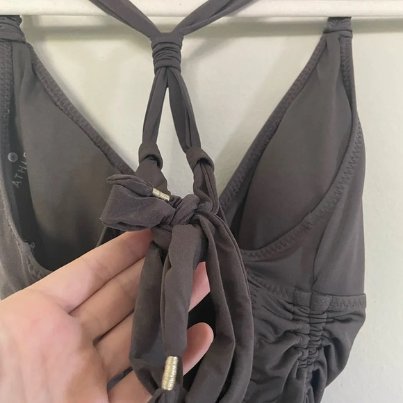Athleta Aqualuxe one piece Ruched Tie Back Gray Full Coverage Medium - Picture 7 of 10
